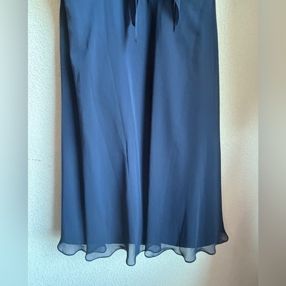 Jenny Packham Midnight Navy Blue Chiffon Halter Tie Midi Bridesmaid Dress 14 - Picture 7 of 13